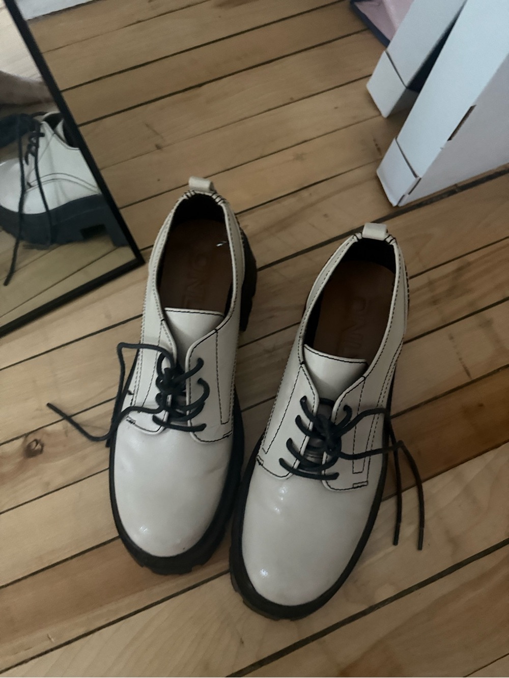 Only Cream Lace-Up Chunky Sole Flats